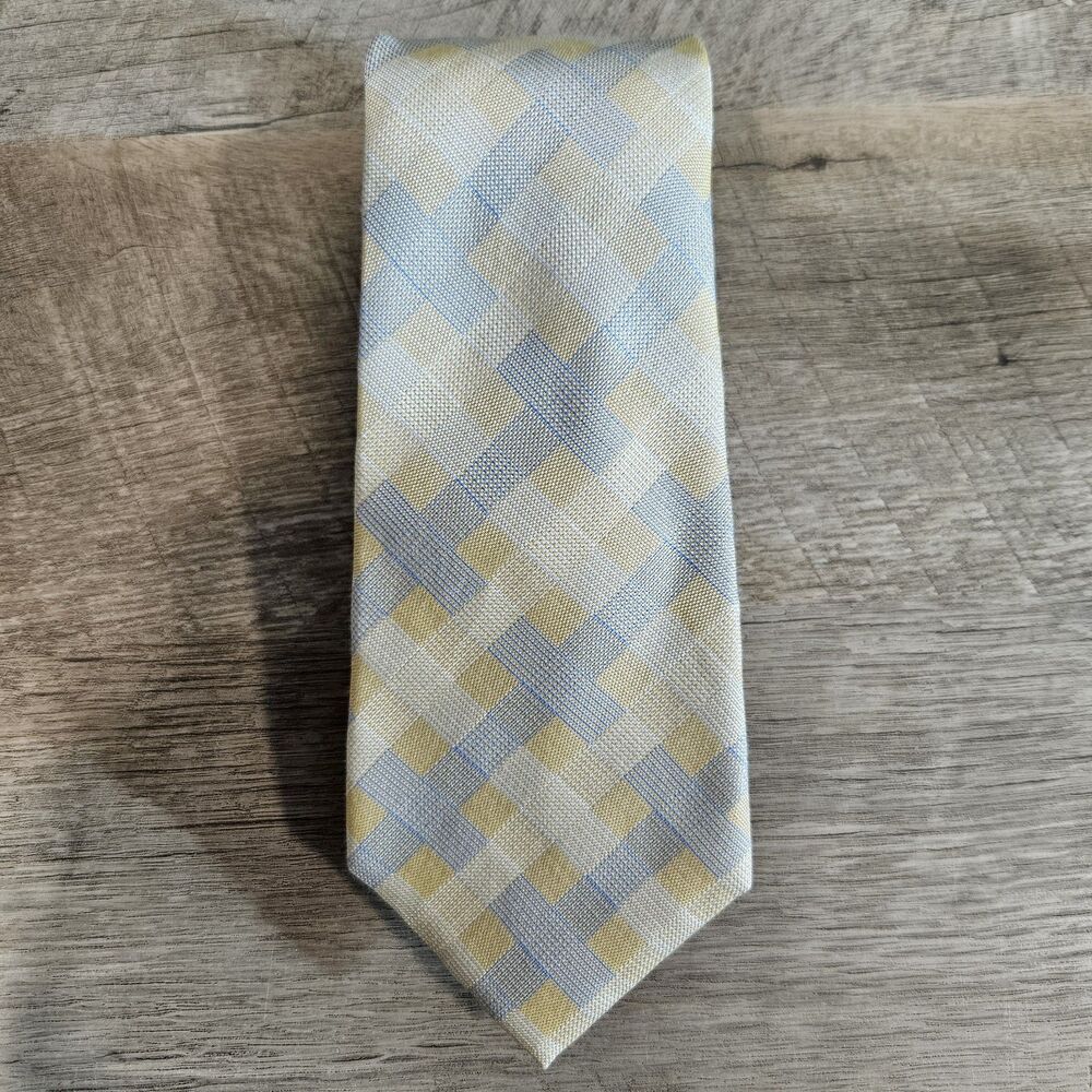 Lauren Ralph Lauren Mens Tie Necktie Yellow Plaid Silk Dress Suit Tie EUC 3"